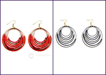 Super Saver Two Pairs of Chandelier Beads Earrings for Women - Grey, Red, Golden