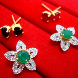 6 in 1 Cute Flower Changeable Studded Zircon Earrings - GREEN