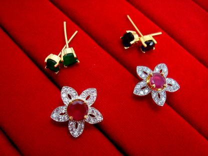 6 in 1 Cute Flower Changeable Studded Zircon Earrings - PINK
