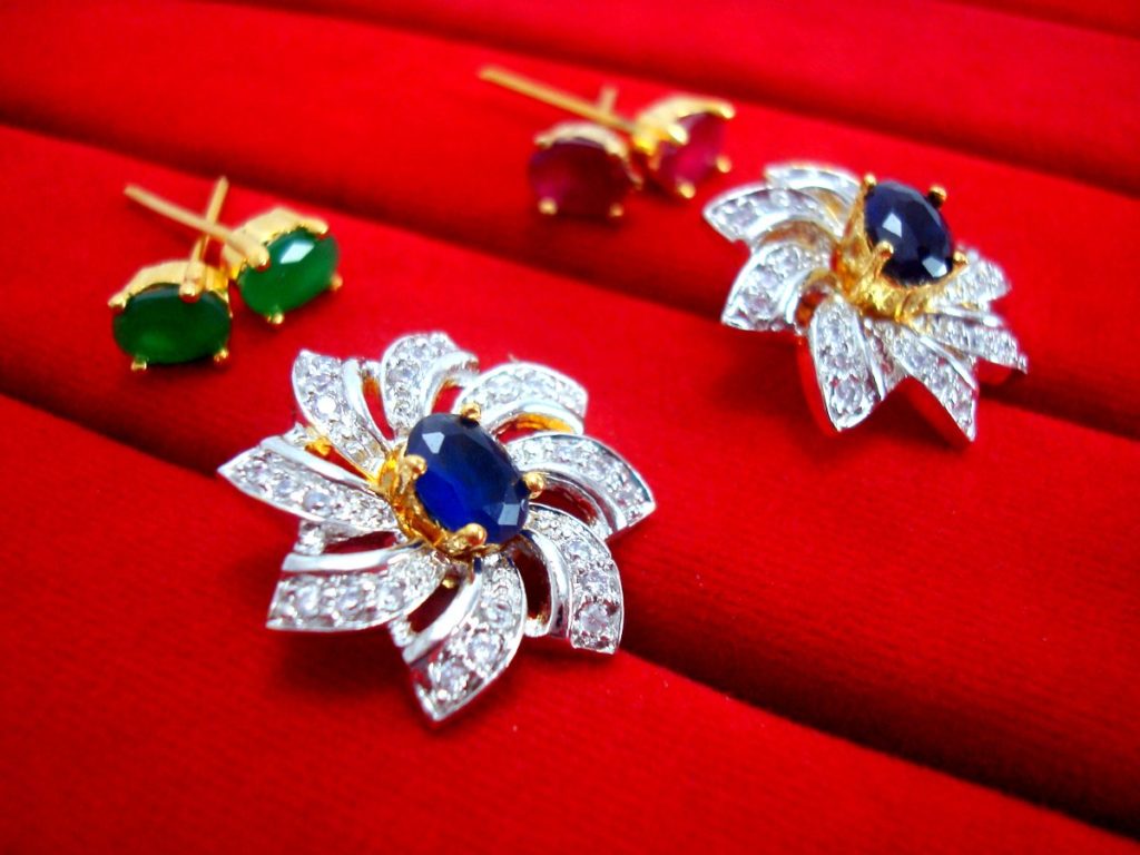 6 in 1 Studded Zircon Earrings for Women - for Rakhi Gift