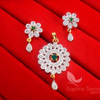 AD22, Daphne Green Flower Pendant Earrings, Cute Gift for Wife or Friend