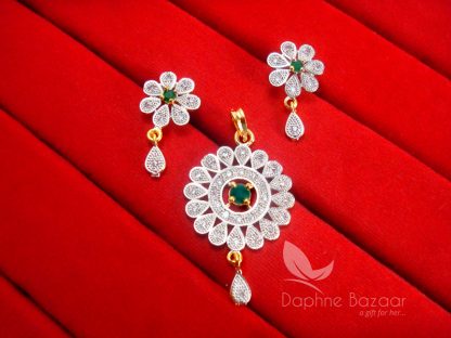 AD22, Daphne Green Flower Pendant Earrings, Cute Gift for Wife or Friend