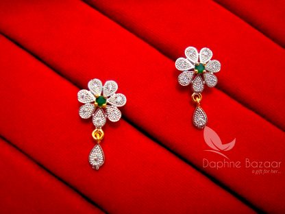 AD22, Daphne Green Flower Pendant Earrings, Cute Gift for Wife or Friend - EARRINGS