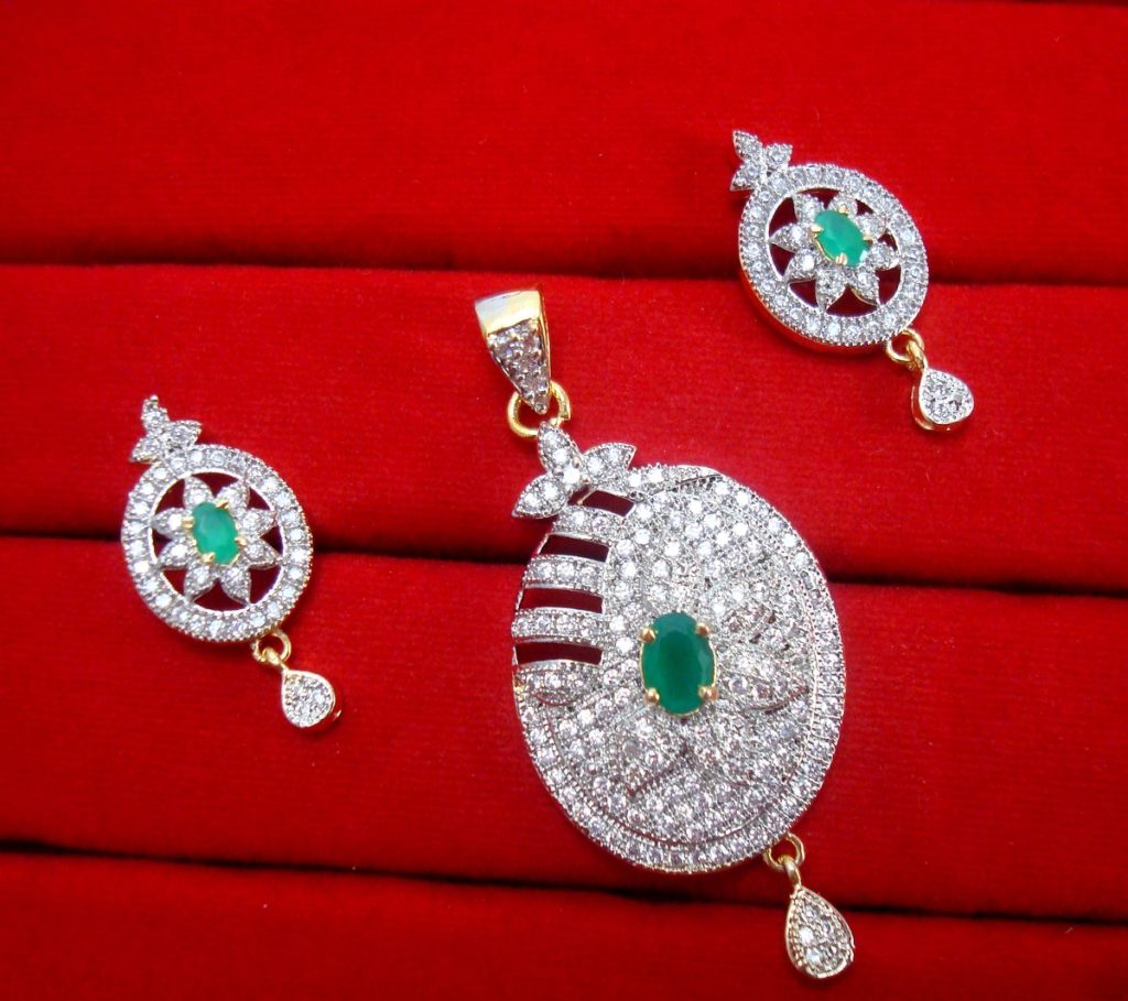 Daphne Charming Green Zircon Studded Pendant Earrings for Women