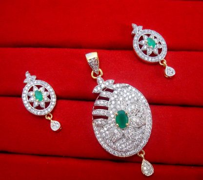 Daphne Charming Green Zircon Studded Pendant Earrings for Women