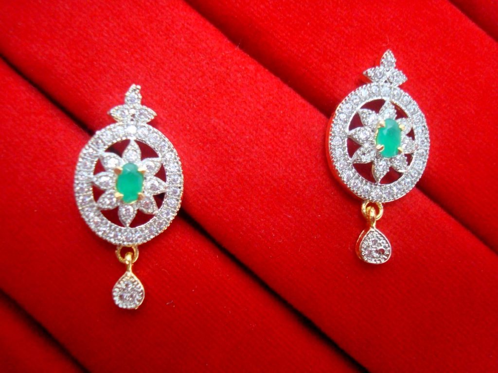 Daphne Charming Green Zircon Studded Pendant Earrings for Women - EARRINGS