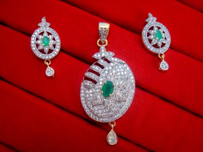 Daphne Charming Green Zircon Studded Pendant Earrings for Women - FRONT