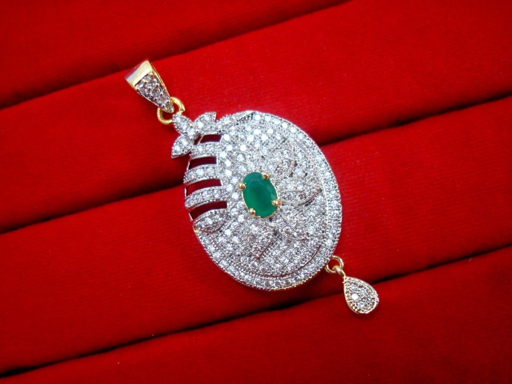 Daphne Charming Green Zircon Studded Pendant Earrings for Women - PENDANT