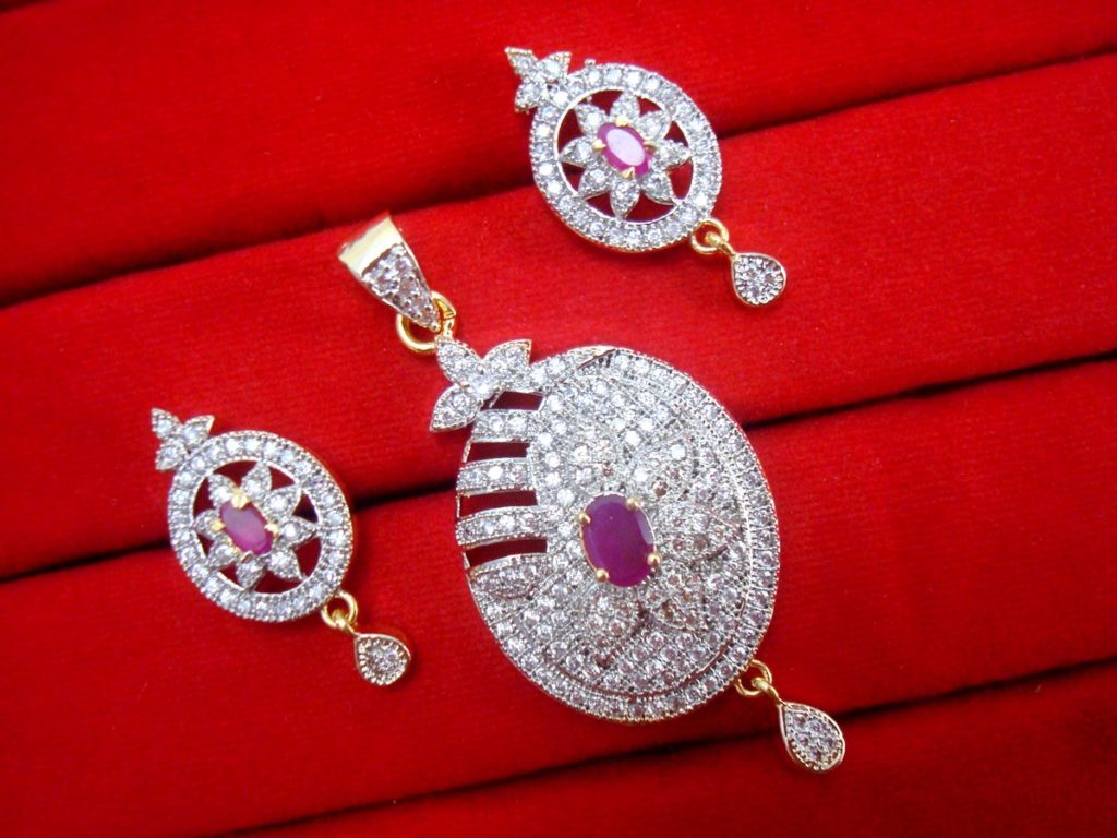 Daphne Charming Pink Zircon Studded Pendant Earrings for Women