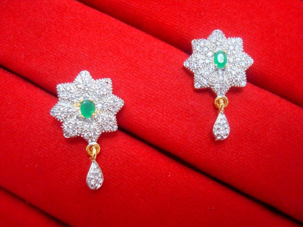 Daphne Chunky Green Zircon Studded Pendant Earrings for Women - EARRINGS