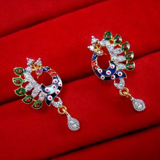 Daphne Designer Studded Peacock Zircon Meenakari Earrings