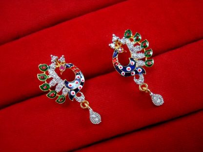 Daphne Designer Studded Peacock Zircon Meenakari Earrings