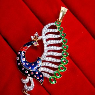 Daphne Designer Studded Peacock Zircon Meenakari Pendant