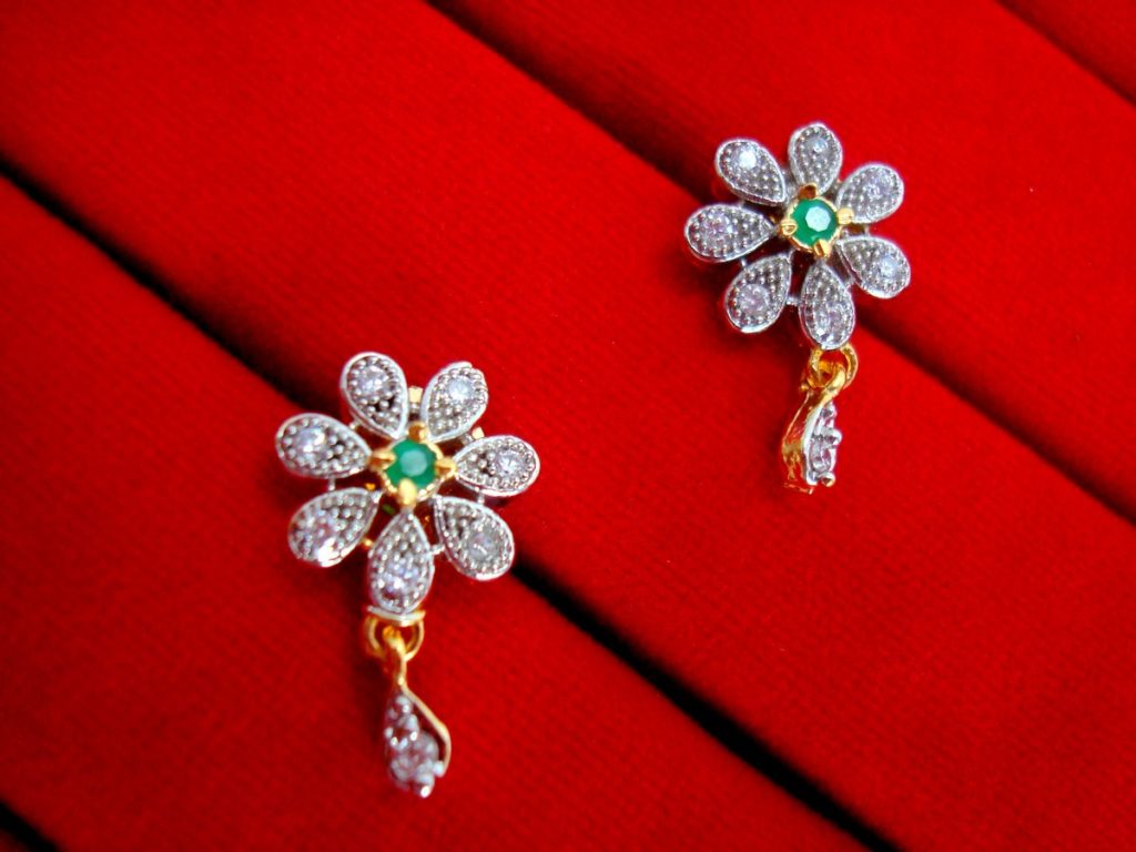 Daphne Green Flower Pendant Earrings for Cute Rakhi Gift - EARRINGS