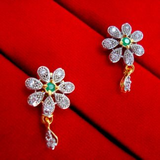 Daphne Green Flower Pendant Earrings for Cute Rakhi Gift - EARRINGS