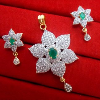 Daphne Green Flower Zircon Studded Edge Pendant Earrings for Women
