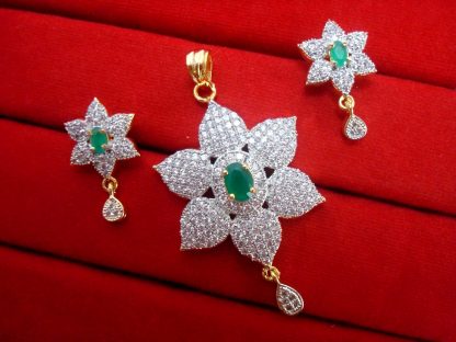 Daphne Green Flower Zircon Studded Edge Pendant Earrings for Women