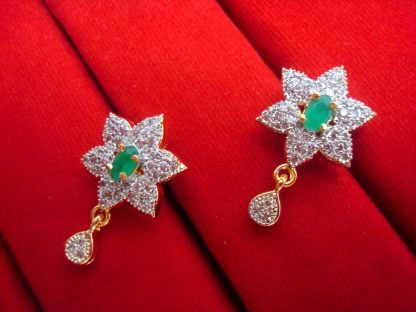 Daphne Green Flower Zircon Studded Edge Pendant Earrings for Women - EARRINGS
