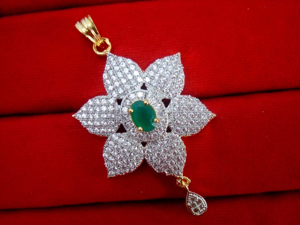 Daphne Green Flower Zircon Studded Edge Pendant Earrings for Women - PENDANT