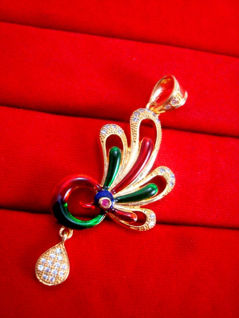 Daphne New Designer Golden Peacock Meenakari Pendant