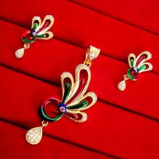 Daphne New Designer Golden Peacock Meenakari Pendant Earrings