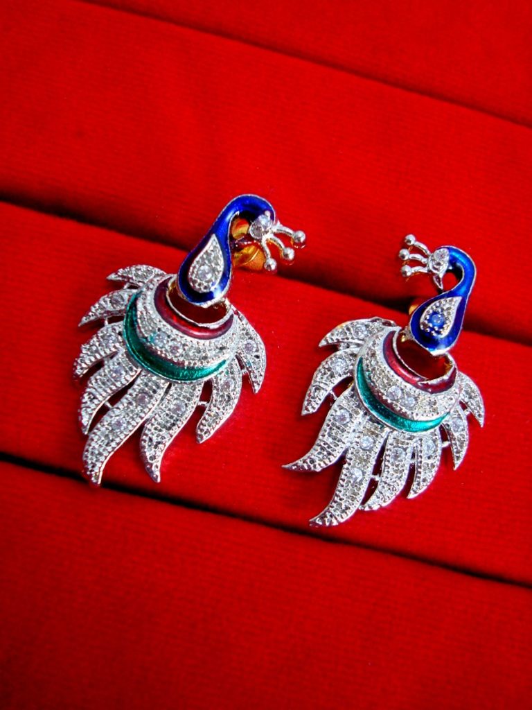 Daphne Peacock Zircon Meenakari Earrings