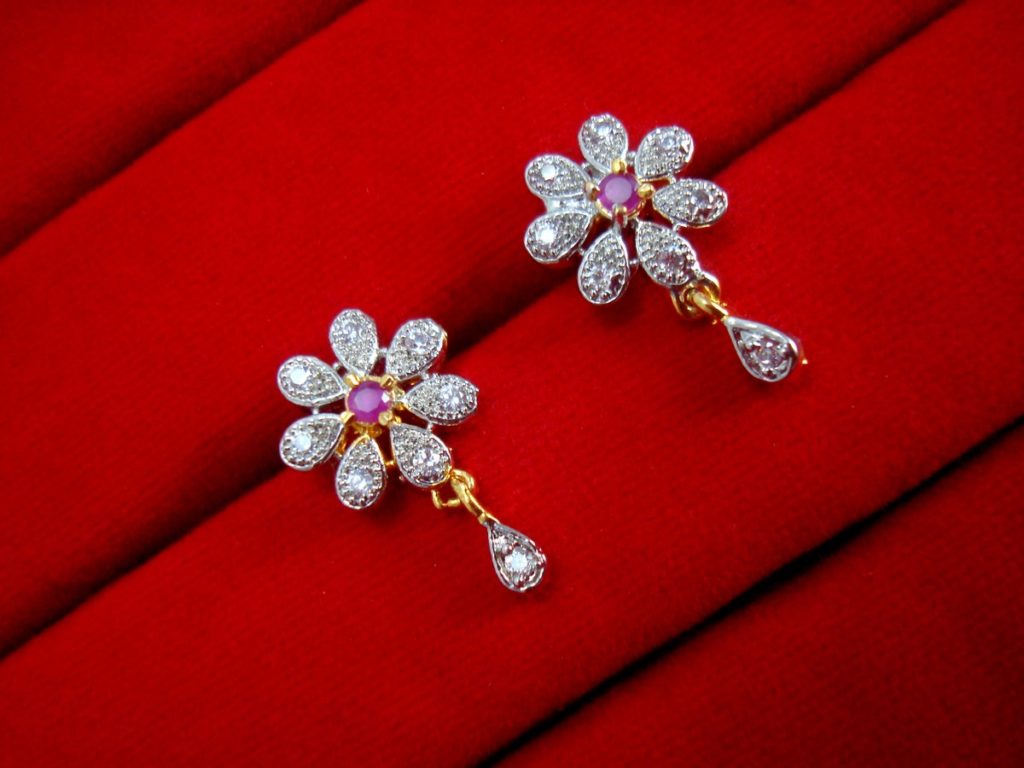 Daphne Pink Flower Pendant Earrings for Cute Rakhi Gift - EARRINGS