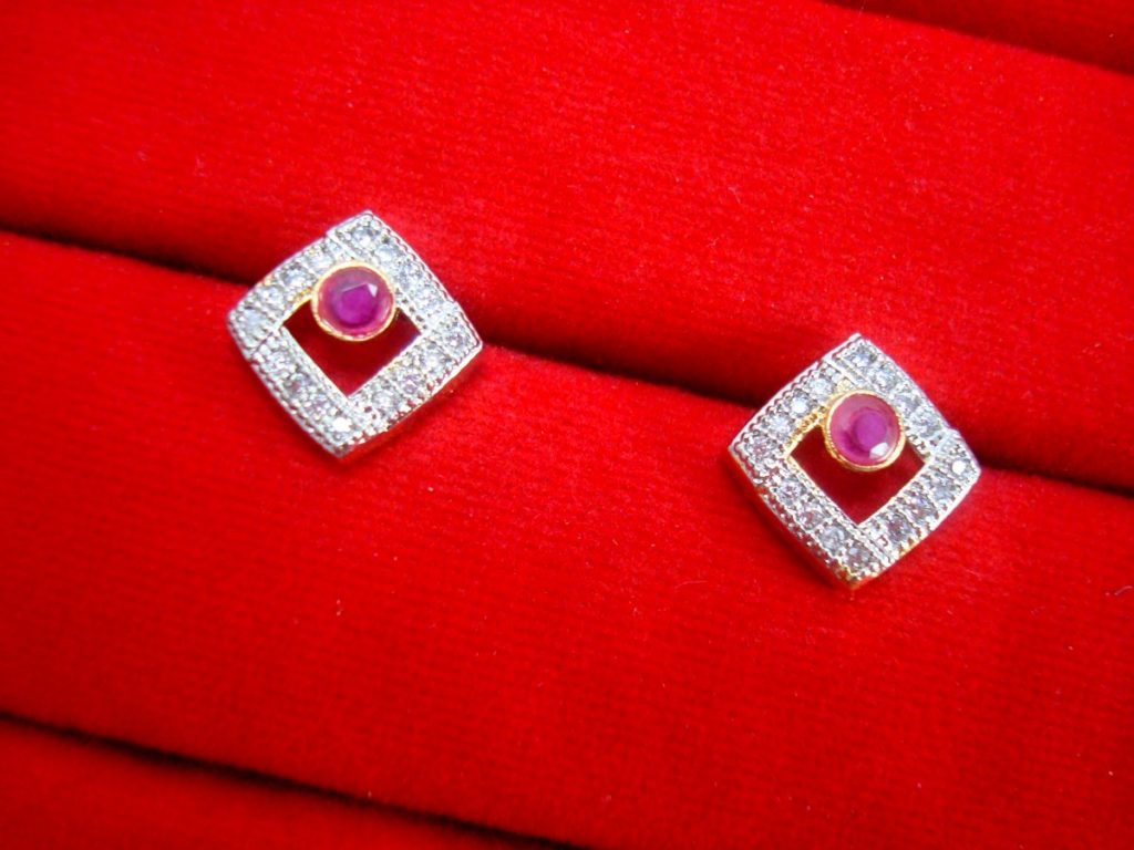 Daphne Pink Zircon Studded Edge Pendant Earrings for Women, Lowest Price - EARRINGS