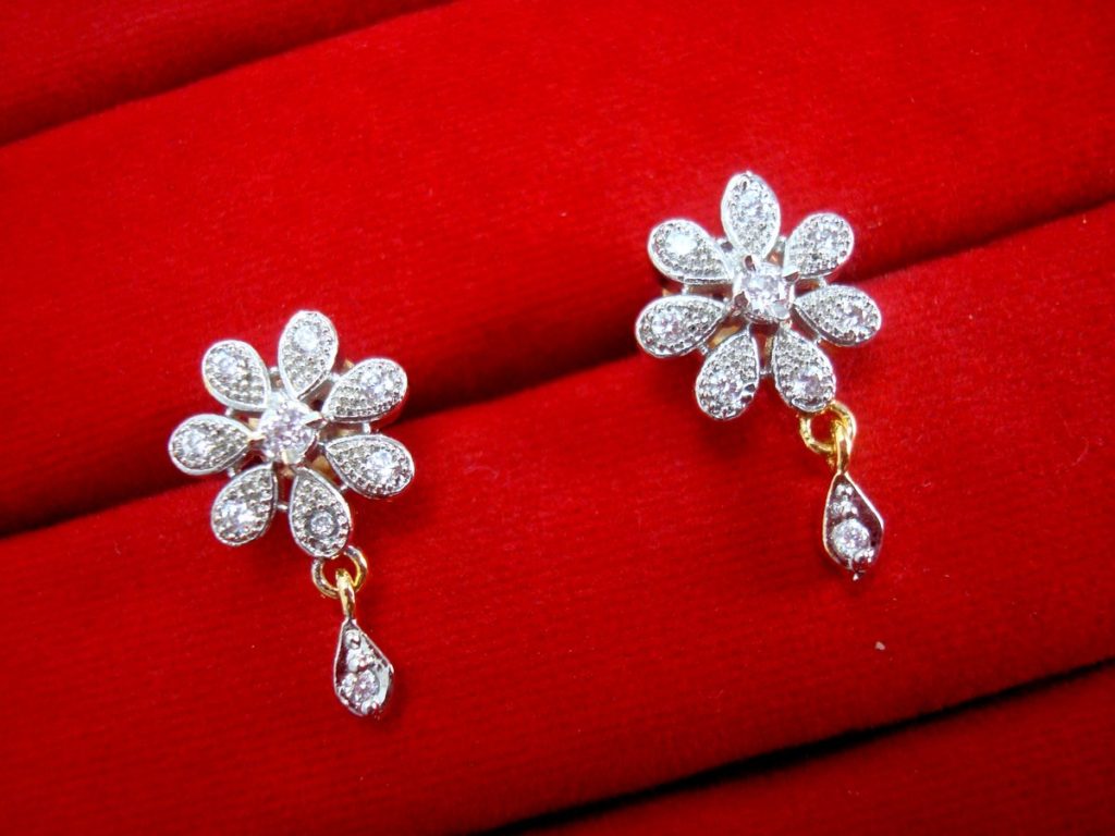 Daphne Zircon Flower Pendant Earrings for Cute Rakhi Gift - EARRINGS