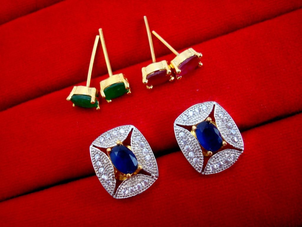 Fashionable SixInOne Changeable Zircon Earrings for Women, Best Anniversary Gift - BLUE