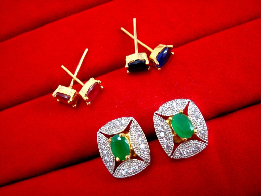 Fashionable SixInOne Changeable Zircon Earrings for Women, Best Anniversary Gift - GREEN