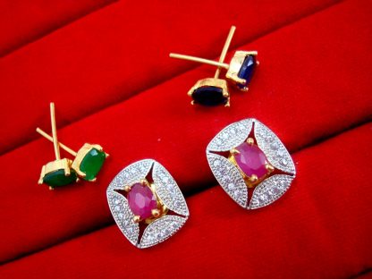 Fashionable SixInOne Changeable Zircon Earrings for Women, Best Anniversary Gift - PINK