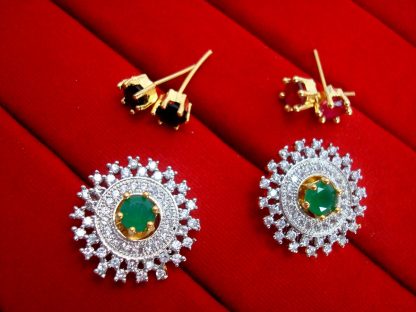 SixInOne Changeable Studded Zircon Earrings for Women, Best Anniversary Gift - Green