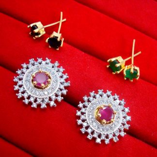 SixInOne Changeable Studded Zircon Earrings for Women, Best Anniversary Gift - PINK