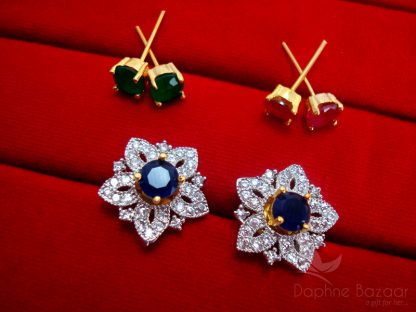 Daphne Cute SixInOne Changeable Zircon Earrings for Women - BLUE