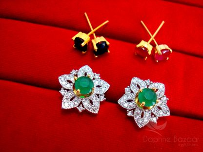 Daphne Cute SixInOne Changeable Zircon Earrings for Women - GREEN