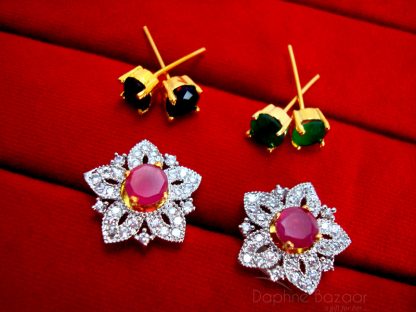 Daphne Cute SixInOne Changeable Zircon Earrings for Women - PINK