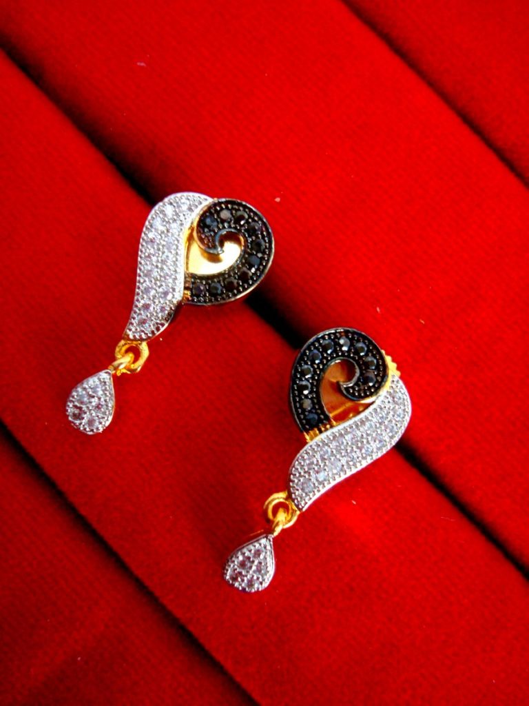 Daphne Designer Silver Black Zircon Studded Pendant Earrings for Women -EARRINGS