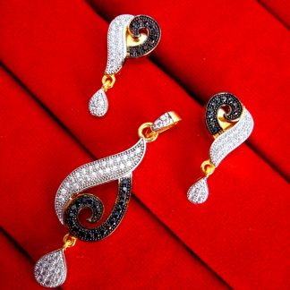 Daphne Designer Silver Black Zircon Studded Pendant Earrings for Women - PENDANT