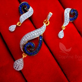 Daphne Designer Silver Blue Zircon Studded Pendant Earrings for Women