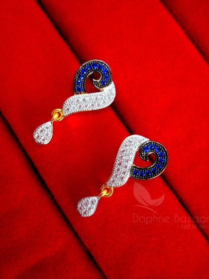Daphne Designer Silver Blue Zircon Studded Pendant Earrings for Women - EARRINGS