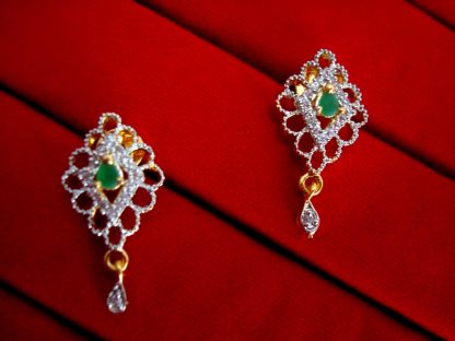 Daphne Geometrical shaped Green Flower Pendant Earrings for Women - Earrings