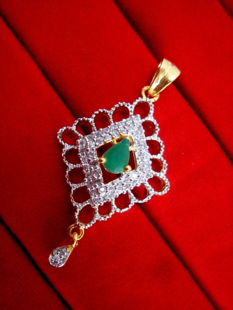 Daphne Geometrical shaped Green Flower Pendant Earrings for Women - Pendant
