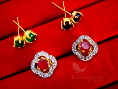 Daphne Lovable SixInOne Changeable Zircon Earrings for Women - PINK