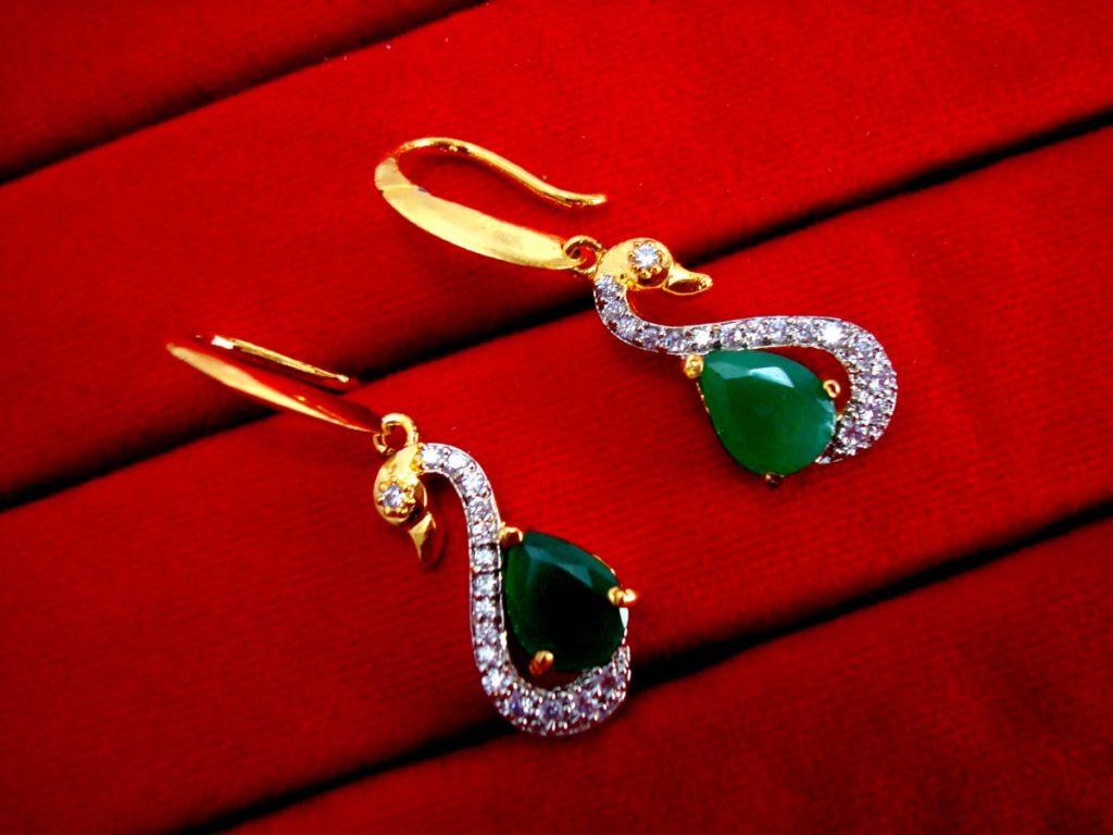 Daphne Party Wear Green Crystal Swan Zircon Hanging for women