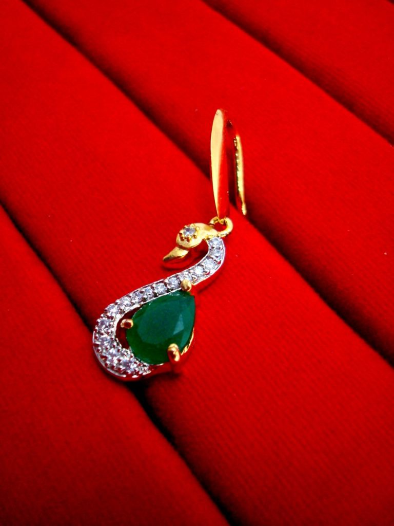 Daphne Party Wear Green Crystal Swan Zircon Hanging for women - Side Look