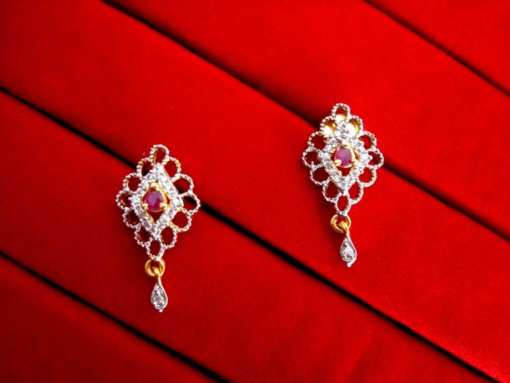 Daphne Pink Designer Pendant Earrings for Women, Geometrical shaped - EARRINGS