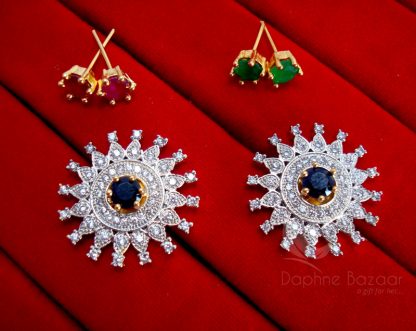 Daphne Rich SixInOne Changeable Zircon Earrings for Women - BLUE