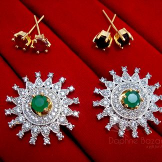 Daphne Rich SixInOne Changeable Zircon Earrings for Women - GREEN