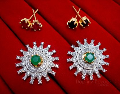 Daphne Rich SixInOne Changeable Zircon Earrings for Women - GREEN